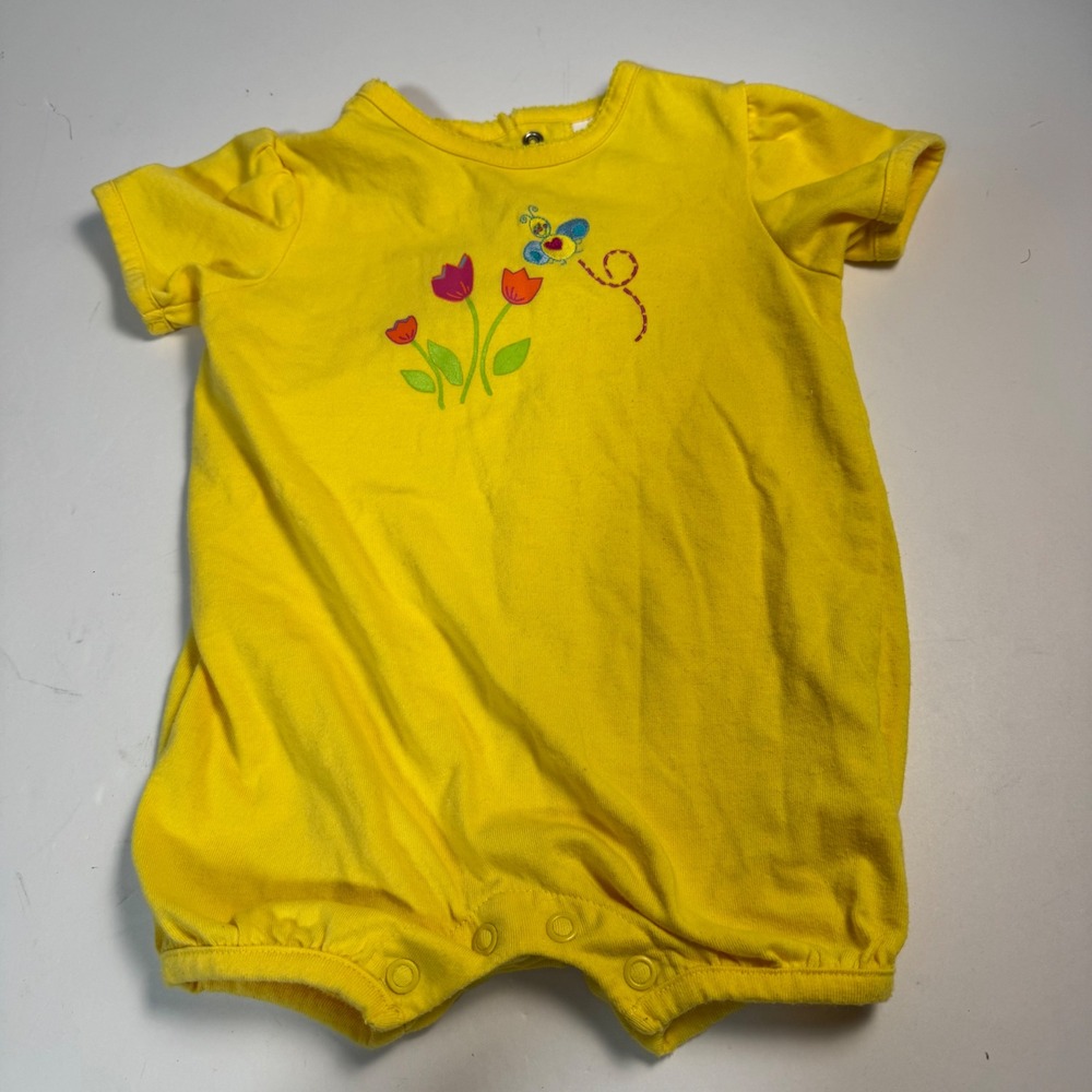 Vintage Small Steps Baby Girl Yellow Butterfly Flower Bubble Romper 3-6 Months